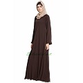Simple Umbrella abaya with frills on sleeves- Coffee-Brown Simple Umbrella abaya with frills on sleeves- Coffee-Brown